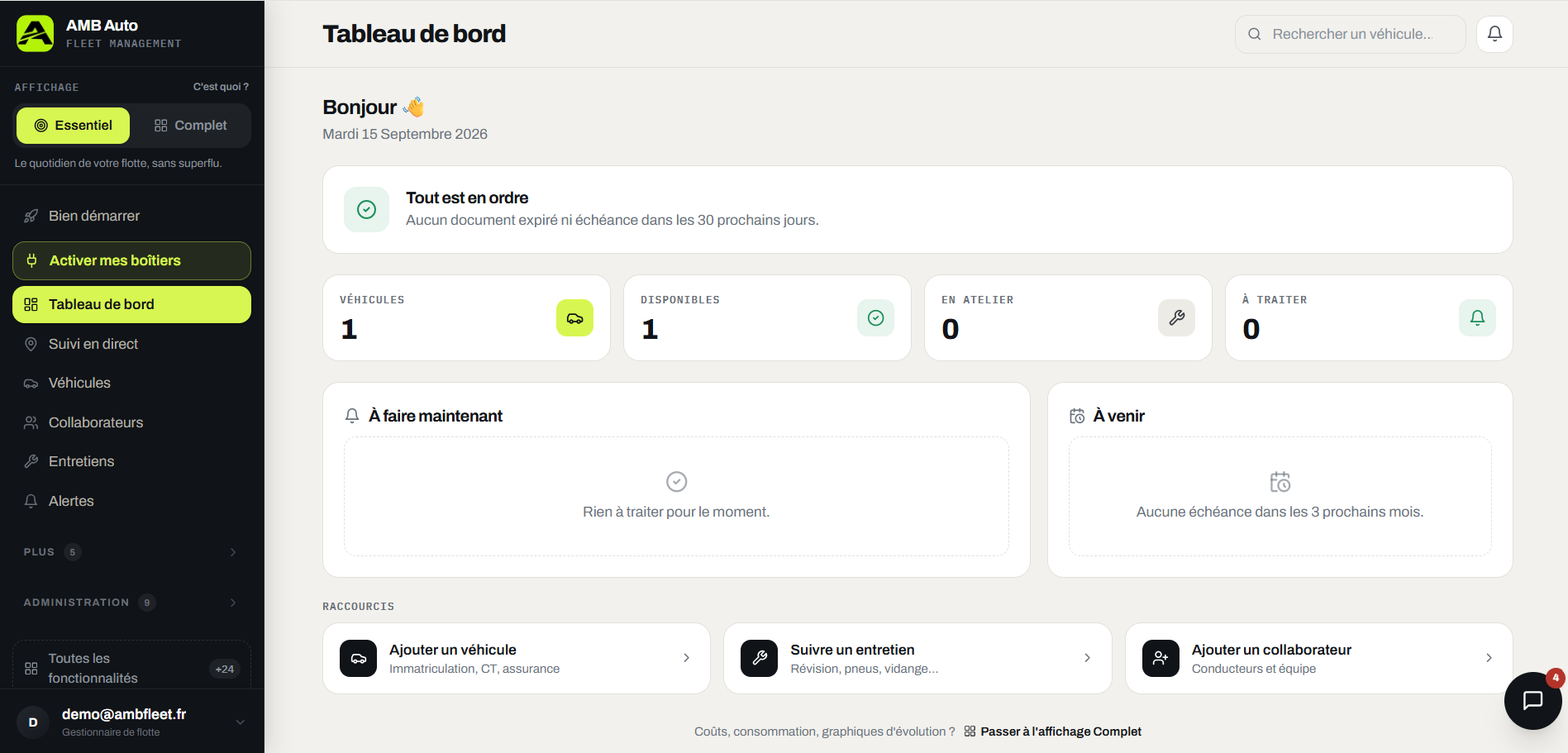 Tableau de bord AMB Auto